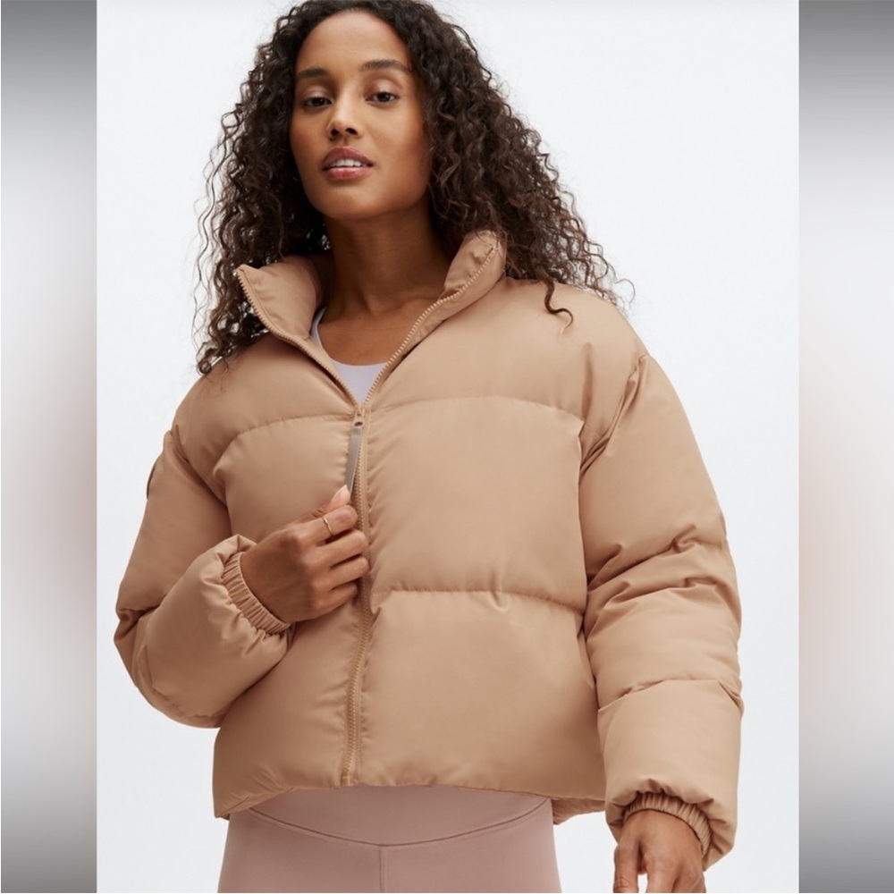 Fabletics Pink-ish Tan Crop Puffer Jacket